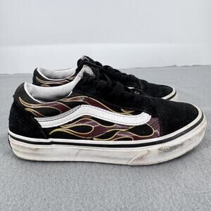 Vans Old‎ Skool Flame Shoes Kids Size 1 Black Red Yellow Low Top Skate Sneakers